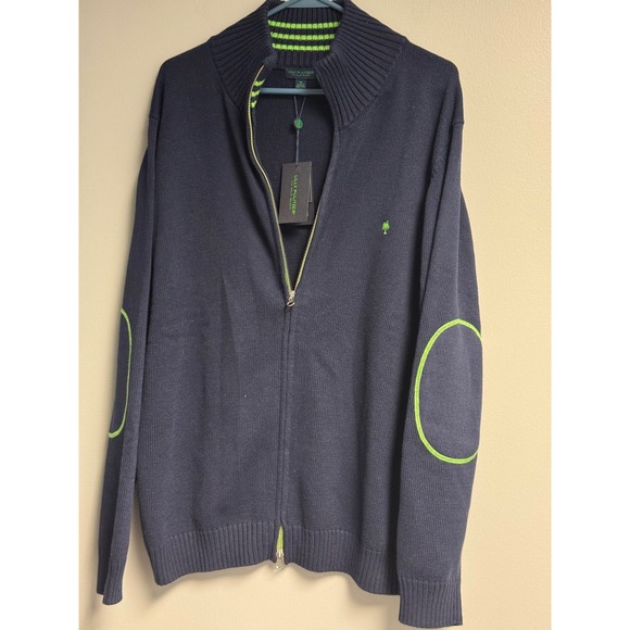 Lilly Pulitzer Wells Sweater Mens XL Navy Full Zip Elbow Patches  NWT #69046 - Picture 4 of 16